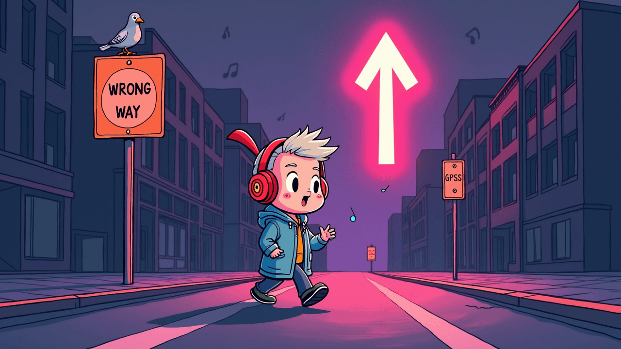 Tu es en train de marcher dans la rue en écoutant de la musique et tu te rends compte que tu vas dans la mauvaise direction. Que fais-tu ?